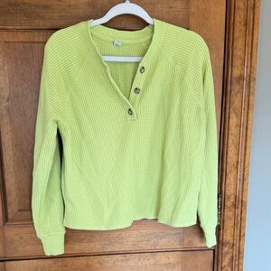 Old Navy Lime Green Waffle Knit Henley - Medium
